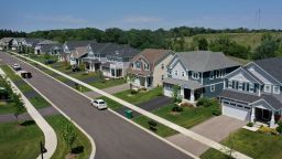 An aerial view shows a subdivision that has replaced the once rural landscape on July 19, 2023 in Hawthorn Woods, Illinois. With homeowners reluctant to sell their homes and give up their existing low mortgage rates the demand for new homes has spiked. 