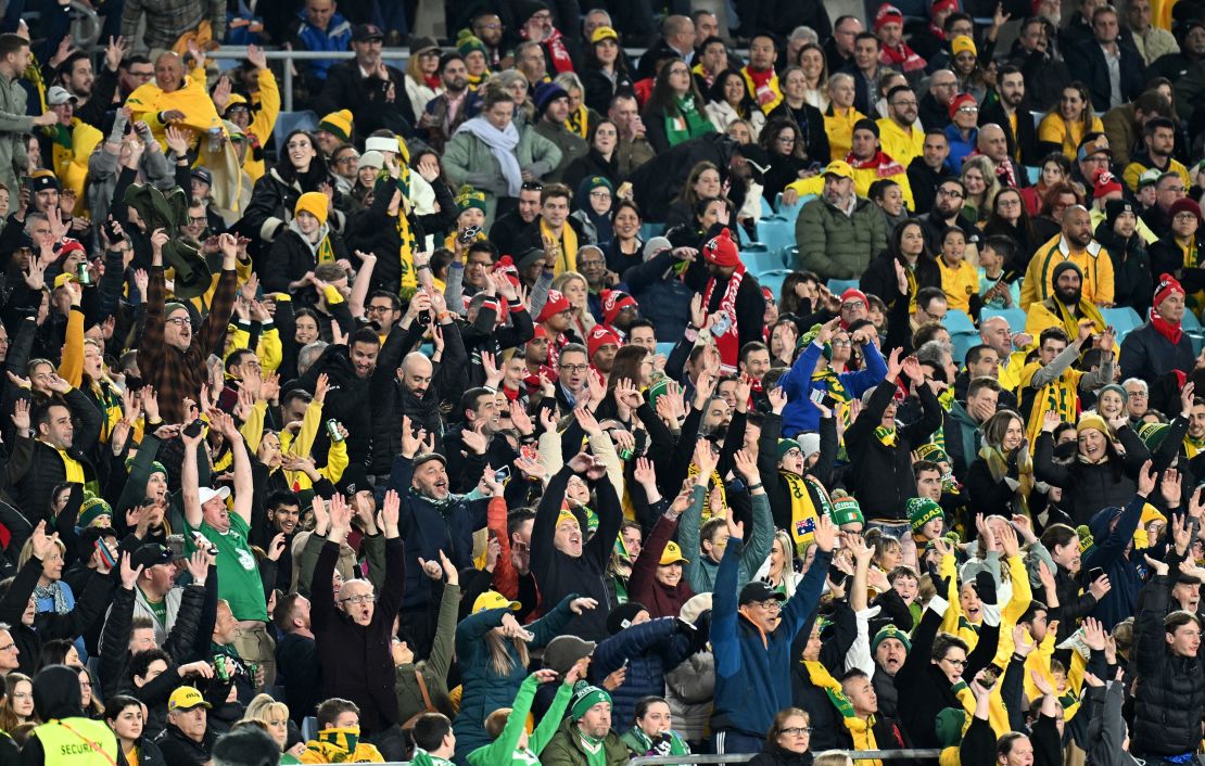 Soccer Football - FIFA Women's World Cup Australia and New Zealand 2023 - Group B - Australia v Republic of Ireland - Stadium Australia, Sydney, Australia - July 20, 2023
Australia and Republic of Ireland fans in the stands REUTERS/Jaimi Joy