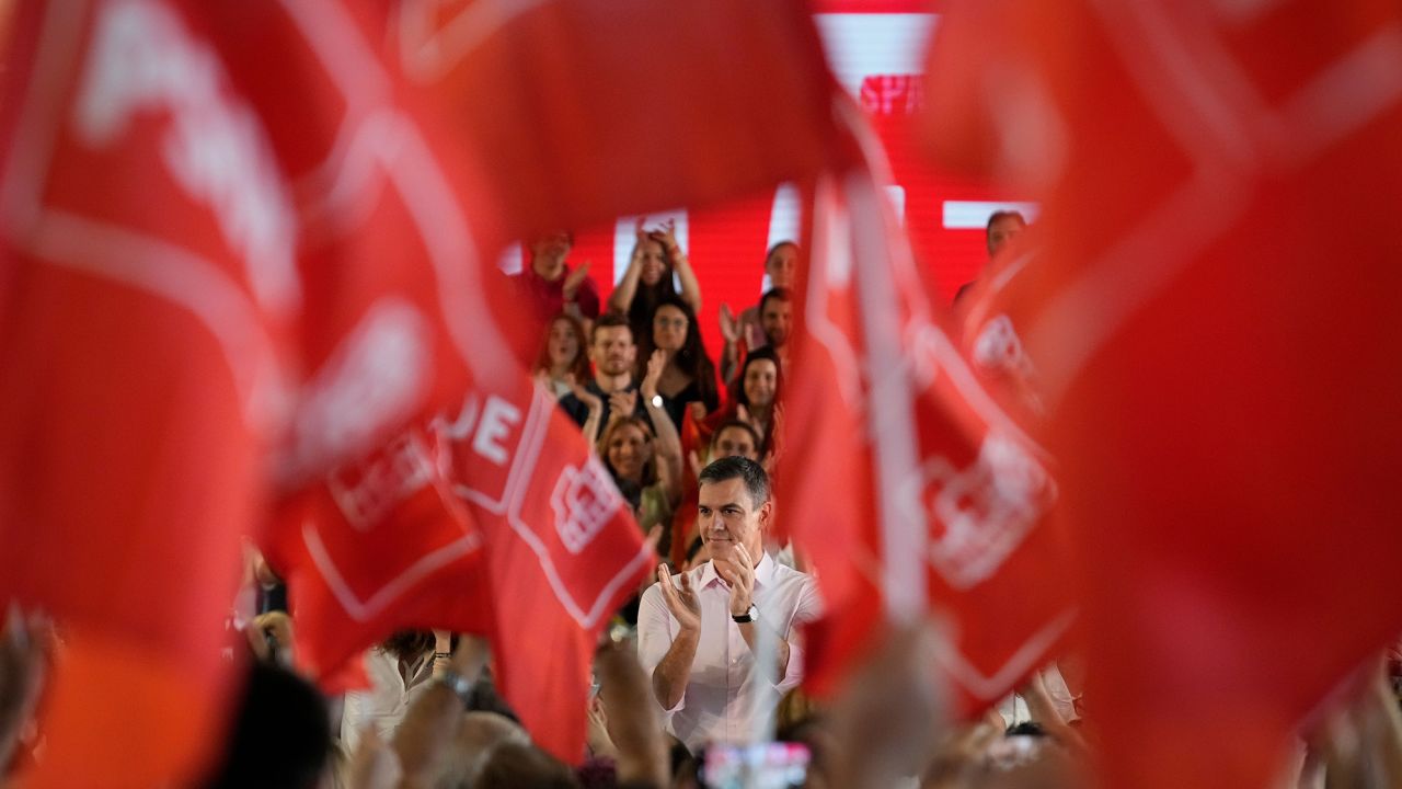 Spanish Prime Minister Pedro Sanchez at a campaign rally in Spanish capital Madrid on July 6.