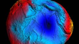 In 2011, GOCE delivered a model of the 'geoid' pictured here. At the time, it was the most accurate ever produced. The colours in the image represent deviations in height (--100 m to +100 m) from an ideal geoid. The blue shades represent low values and the reds/yellows represent high values.