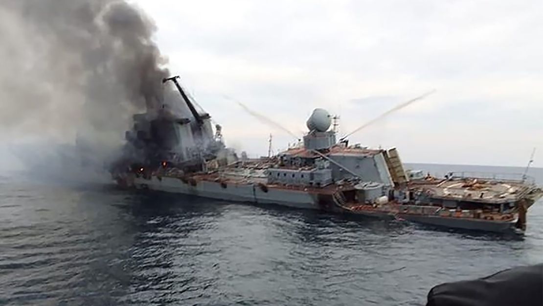Images emerged early Monday, April 18 2022, on social media showing Russia's guided-missile cruiser, the Moskva, badly damaged and on fire.