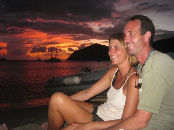 <strong>Watching the sunset: </strong>There were some ups and downs early on, but Mark and Liesbet persevered. Here they are watching the sunset on a beach in Martinique in 2010.