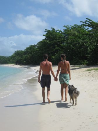 <strong>Spontaneous decision:</strong> After knowing Mark just three weeks, Liesbet decided she had to leave her ex to be with him. Here's Mark and Liesbet pictured on a beach walk on the island of Carriacou, Grenada, in 2009.