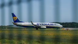 SP-RNA Buzz Boeing 737-8AS serving for Ryanair line is seen taxiing on arport in Gdansk, Poland on 9 July 2023 