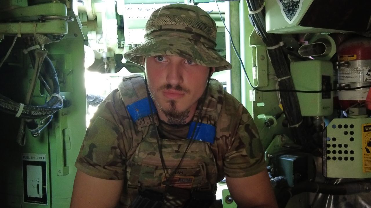 "Kach" has a US flag patch on his body armour. He says his trainer gave it to him while on his accelerated training in Germany.