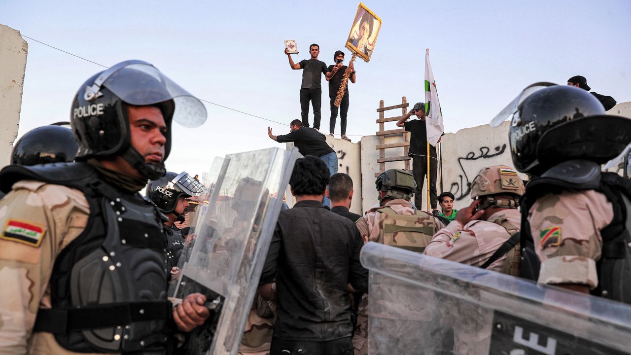 Protesters stormed Sweden's embassy in Baghdad, Iraq, on July 20, 2023.