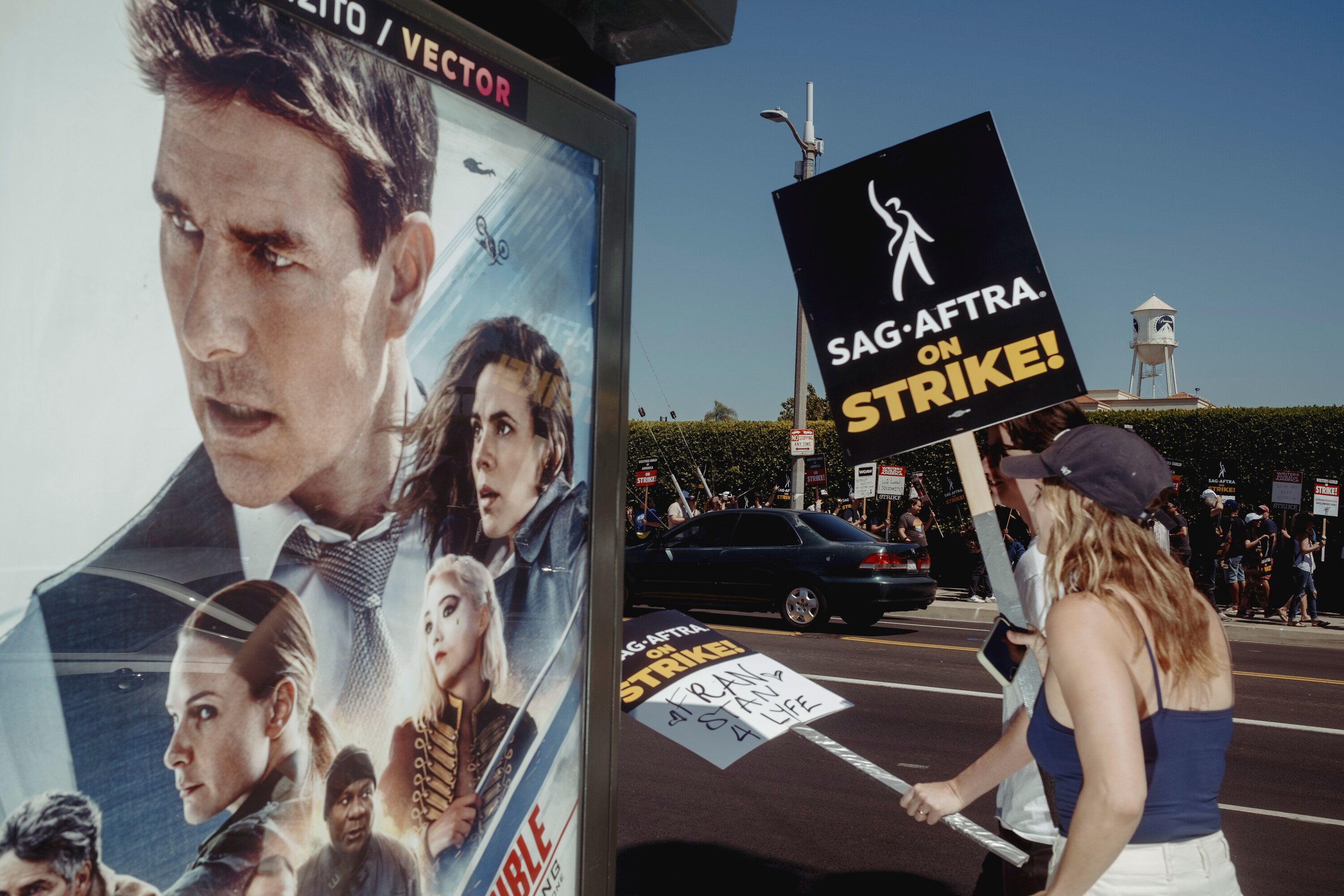 Hollywood actors and writers protest.