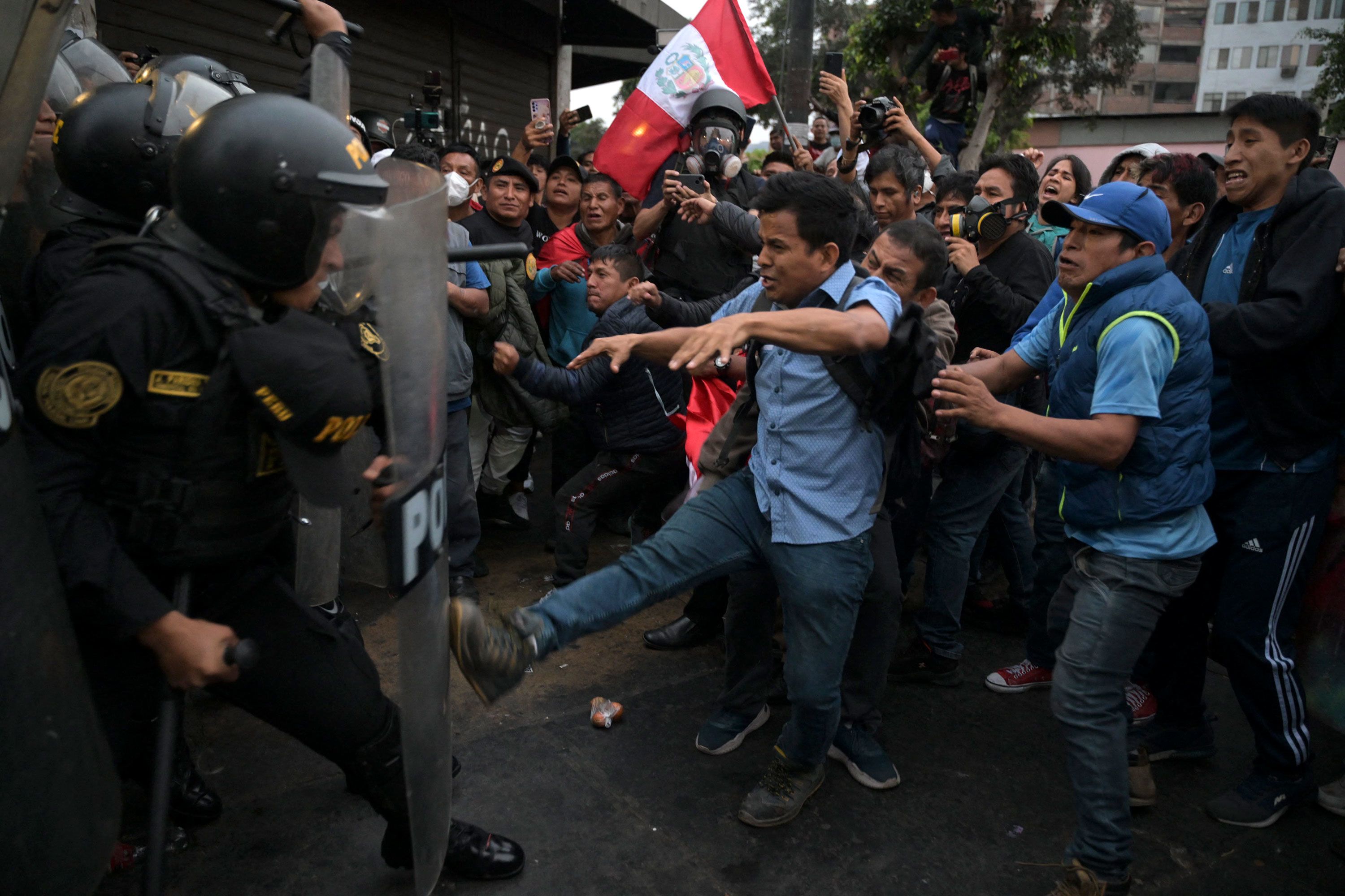 Protesters clash with police in Peru.