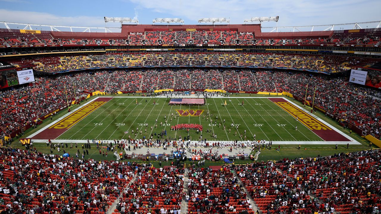 FedEx Field, home of the Washington Commanders NFL football team, is shown before the start of a football game between the Philadelphia Eagles and Washington Commanders, Sunday, Sept. 25, 2022, in Landover, Maryland. 