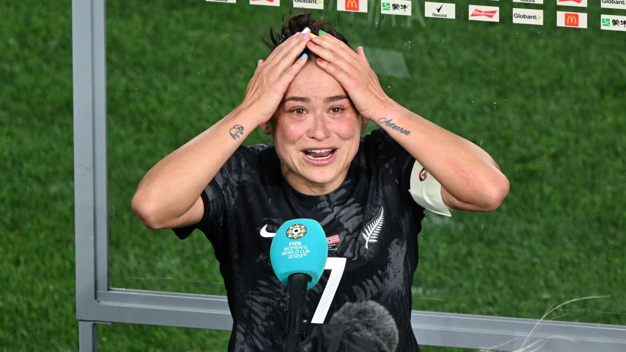 Ali Riley reacts after defeating Norway 1-0 at Eden Park in Auckland on July 20.