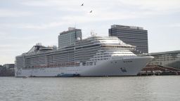 AMSTERDAM, NETHERLANDS - JULY 1:   A general view of the 333 meter MSC Splendida, the largest ever cruise ship to visit Amsterdam on July 1, 2015 in Amsterdam, The Netherlands. Many European countries have issued weather alerts for a heatwave, expected to send temperatures soaring to a nine year high this week, with temperatures reachign as high as 40°C.   (Photo by Michel Porro/Getty Images)