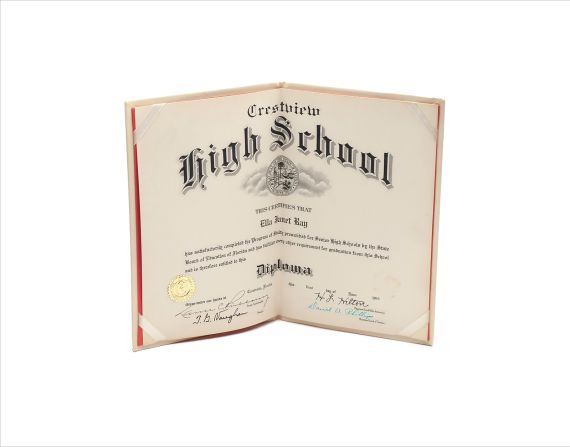 A woman's high-school diploma, kept by her daughter after her death.