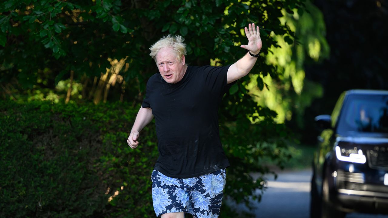 Former British Prime Minister Boris Johnson on a run near his Oxfordshire home on June 15, 2023.