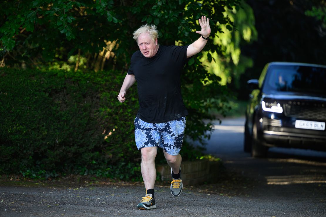 Former British Prime Minister Boris Johnson on a run near his Oxfordshire home on June 15, 2023.