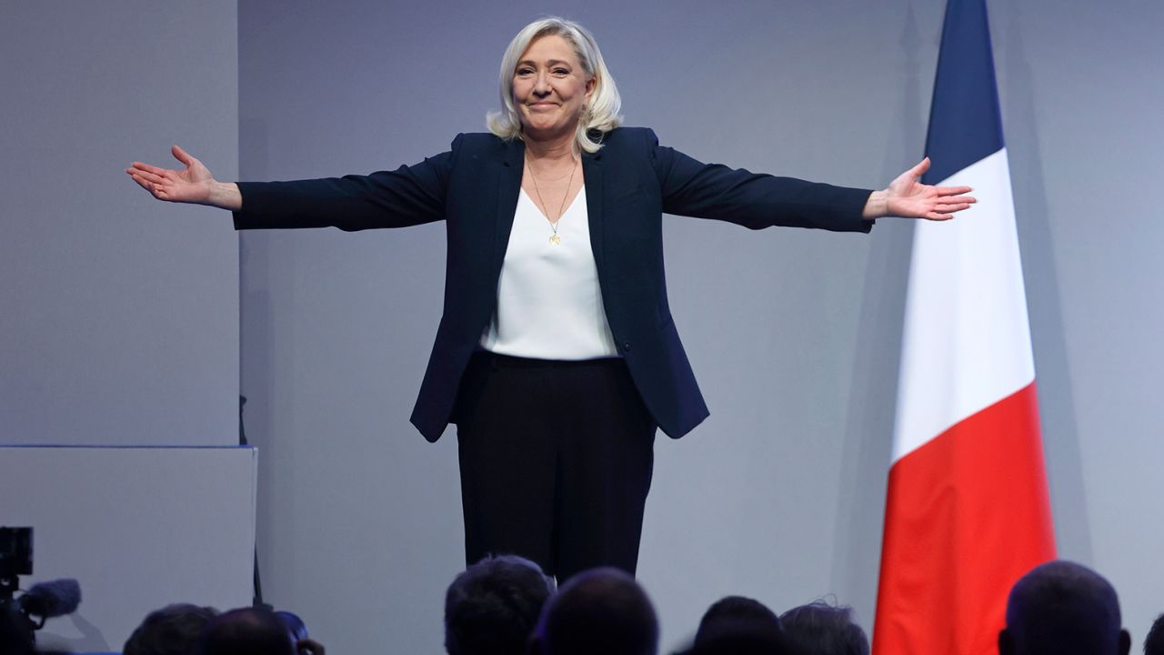 Marine Le Pen, leader of the French far-right party Rassemblement National (National Rally), has begun to use more moderate language of late. 