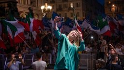 Giorgia Meloni's, leader of the far-right party Fratelli d'Italia, on the campaign trail in September 2022. Other populists are enjoying electoral success in Europe.