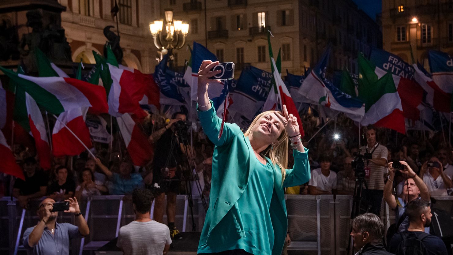Giorgia Meloni, leader of the far-right party Brothers of Italy, is seen on the campaign trail in September 2022. Other populists are enjoying electoral success in Europe.