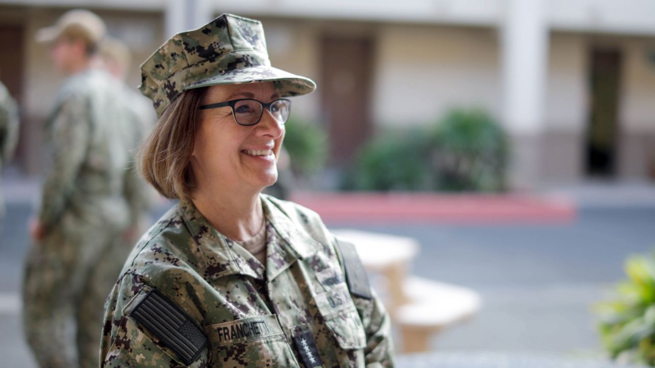 In this December 2022 photo from the US Marine Corps, US Navy Adm. Lisa Franchetti, vice chief of Naval Operations, speaks with Naval Supply Detachment staff during a tour of Marine Corps Base Hawaii.