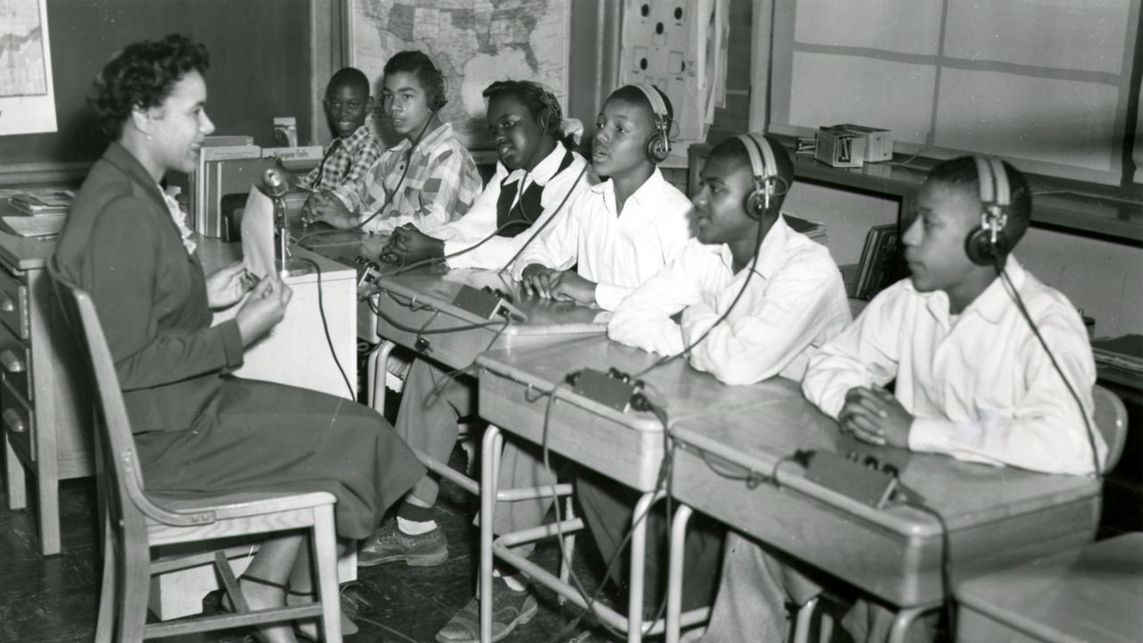 Students at Kendall School Division II for Negroes, a segregated private K-12 school for Black deaf students that operated on Gallaudet's campus in the early 1950s.