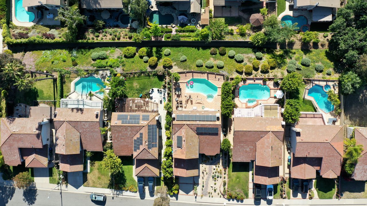 Private pools, like these in Southern California, have replaced public pools in recent decades.