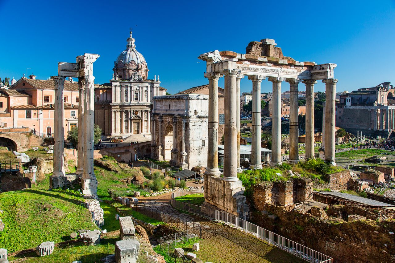 Roman Forum, Arch San Severus and Temple of Saturn