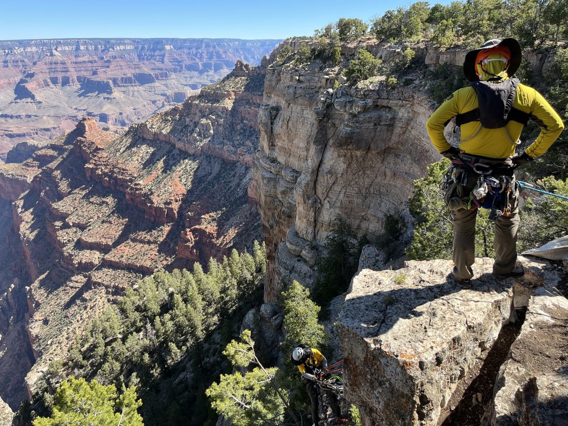 Emergency Services Coordinator James Thompson observes and directs operations during a search and rescue training exercise at the Grand Canyon.