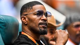 US actor Jamie Foxx attends the mens quater-final match between Christopher Eubanks of the US and Daniil Medvedev of Russia at the 2023 Miami Open at Hard Rock Stadium in Miami Gardens, Florida, on March 30, 2023. (Photo by CHANDAN KHANNA / AFP) (Photo by CHANDAN KHANNA/AFP via Getty Images)