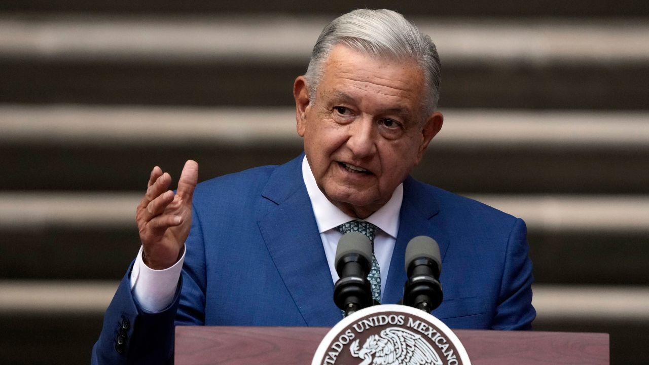 Lopez Obrador speaks at the National Palace in Mexico City in January 2023. 