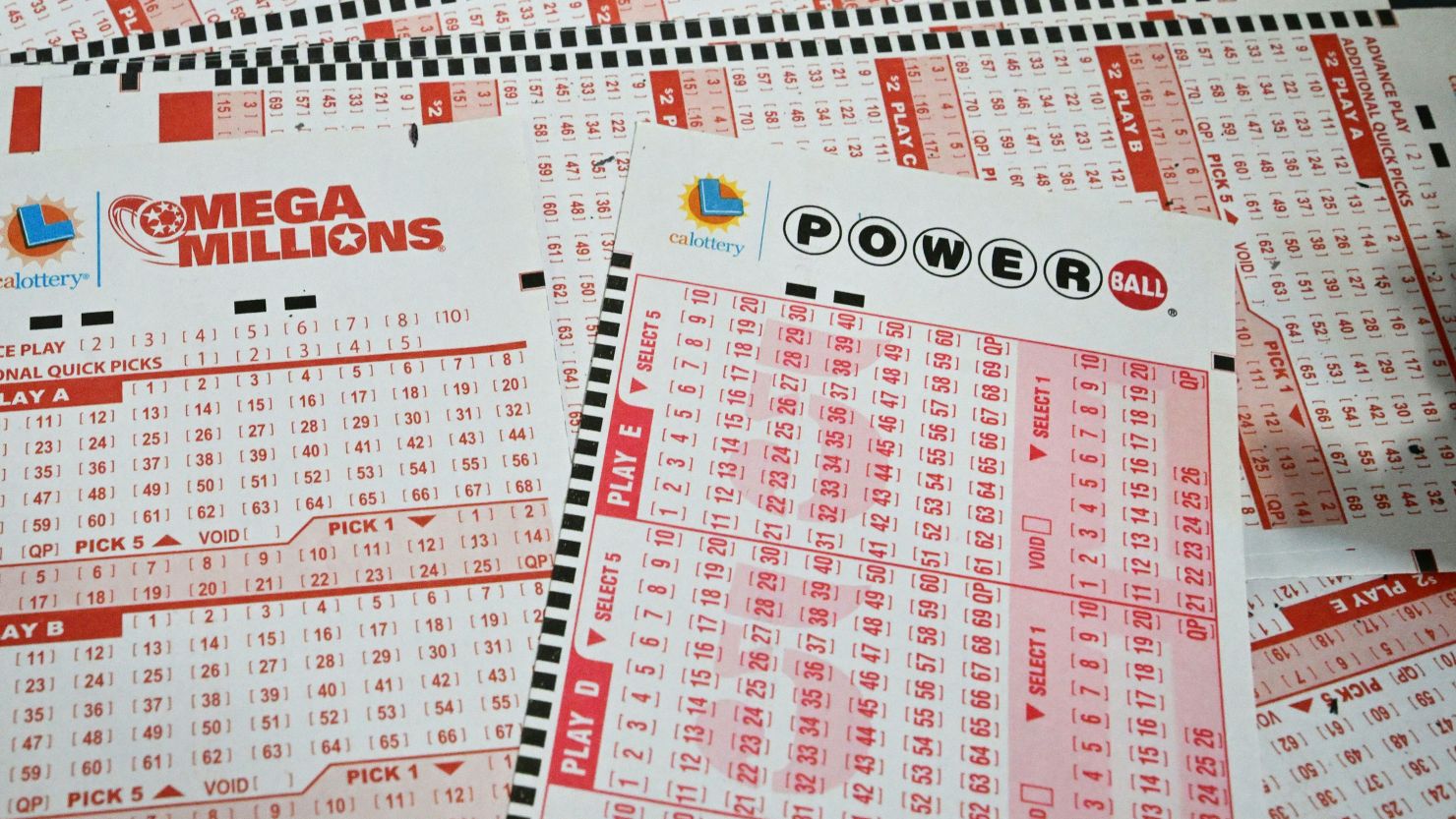 Mega Millions and Powerball lottery tickets are seen in San Gabriel, California, on July 19, 2023. 