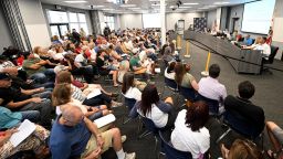 An overflow crowd attended a public board meeting at the Temecula Valley Unified School District headquarters in Temecula on Tuesday, July 18, 2023. The district board is considering whether to adopt a new K-5 social studies curriculum after rejecting a curriculum over a reference to Harvey Milk.
