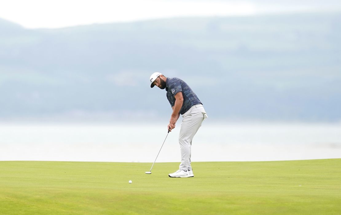 Spain's Jon Rahm on the 17th green during day three of The Open at Royal Liverpool, Wirral. Picture date: Saturday July 22, 2023. (Photo by David Davies/PA Images via Getty Images)