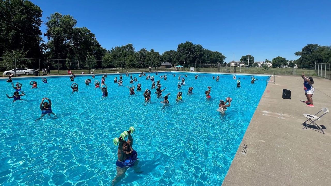 Adults take swimming lessons at Algonquin pool in Louisville during the summer of 2022. The pool is closed this summer. 
