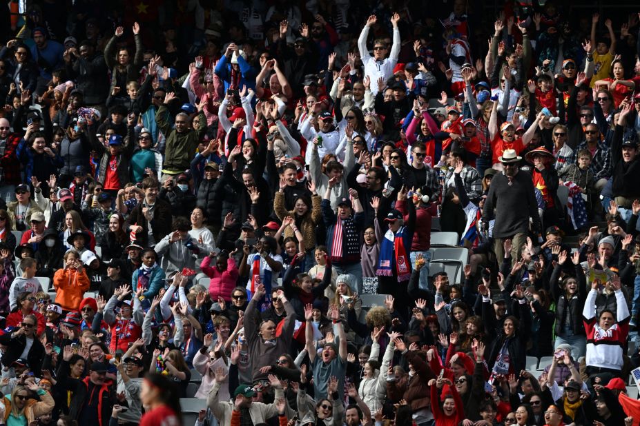Fans cheer during the US-Vietnam match in Auckland, New Zealand.