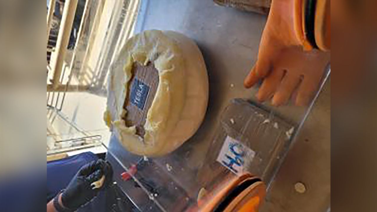 U.S. Customs and Border Protection officers seized wheels of cheese filled with cocaine at the Texas border.