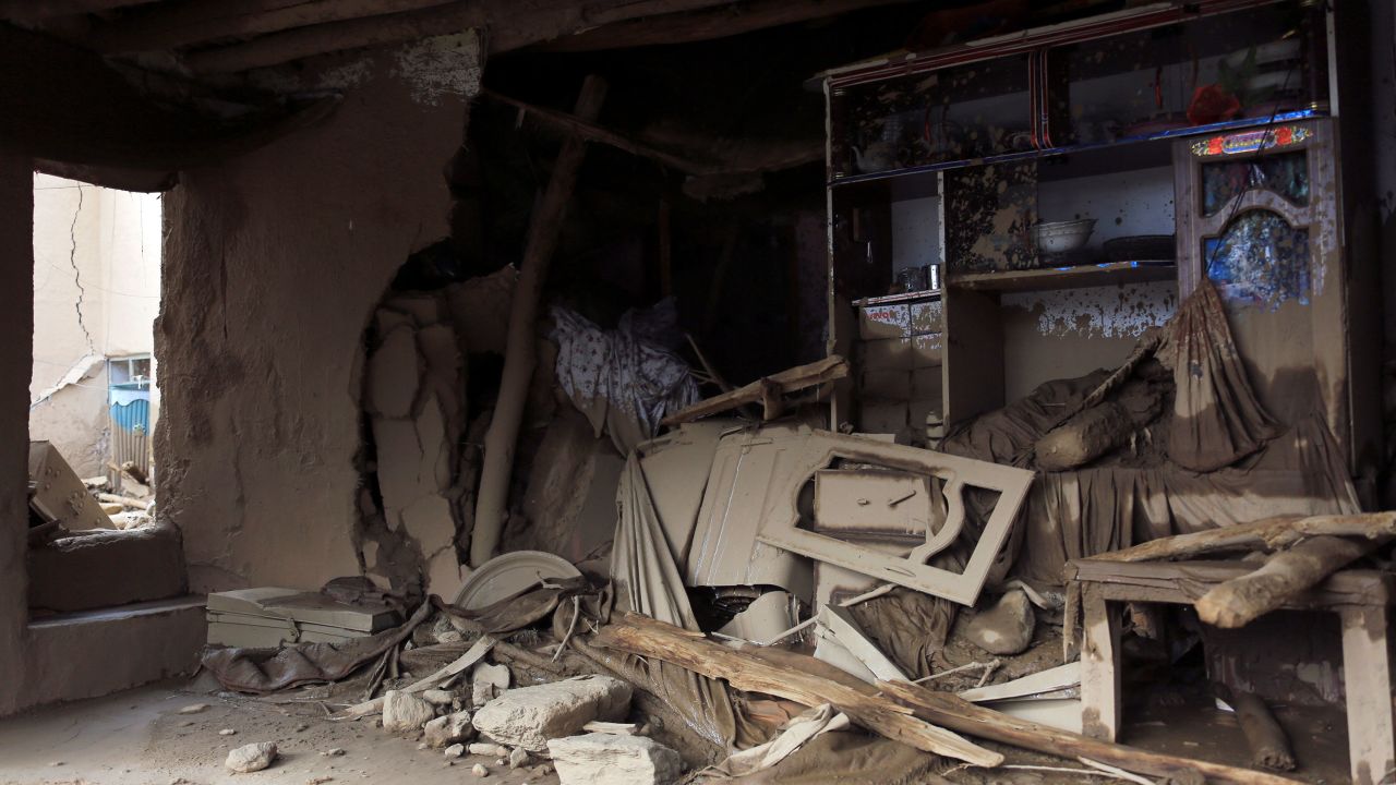 A damaged house is seen after heavy flooding in the Maidan Wardak province in central Afghanistan on Sunday, July 23, 2023.