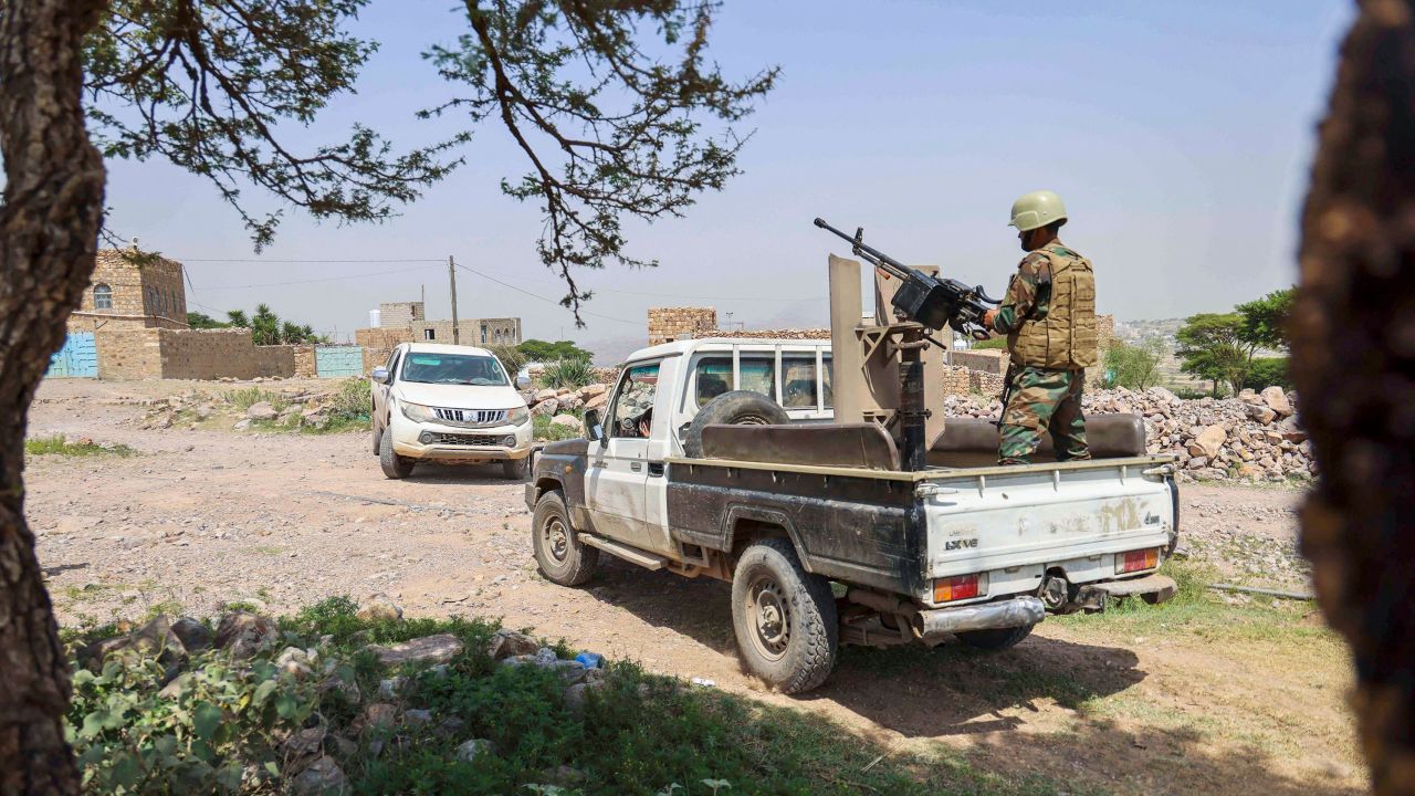  Members of security forces perform a search operation following the killing of a World Food Program (WFP) staffer a day earlier in Yemen's city of Turbah on July 22, 2023.