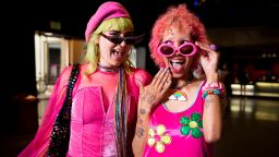 LOS ANGELES, CA - JULY 22: From left, Cierra Fraser, 28, Los Angeles, a nanny, and Joslin Farley, 28, Los Angeles, a barista, poses in the outfits they wore to see the movie "Barbie" at TCL Chinese Theater in Los Angeles, California, on July 22, 2023. "I just knew that it was in good hands. I knew we were not gonna get a stereotypical barbie movie. I knew it was gonna be exactly what the people needed," said Farley. (Jenna Schoenefeld for The Washington Post via Getty Images)