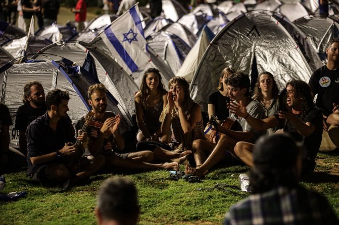 Protesters set up tents near the Knesset on July 22.