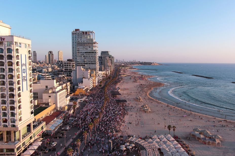 People protest near the US Consulate in Tel Aviv on Tuesday, July 18.