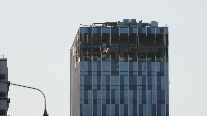 A view shows a damaged building following a reported drone attack in Moscow, Russia, July 24, 2023. 
