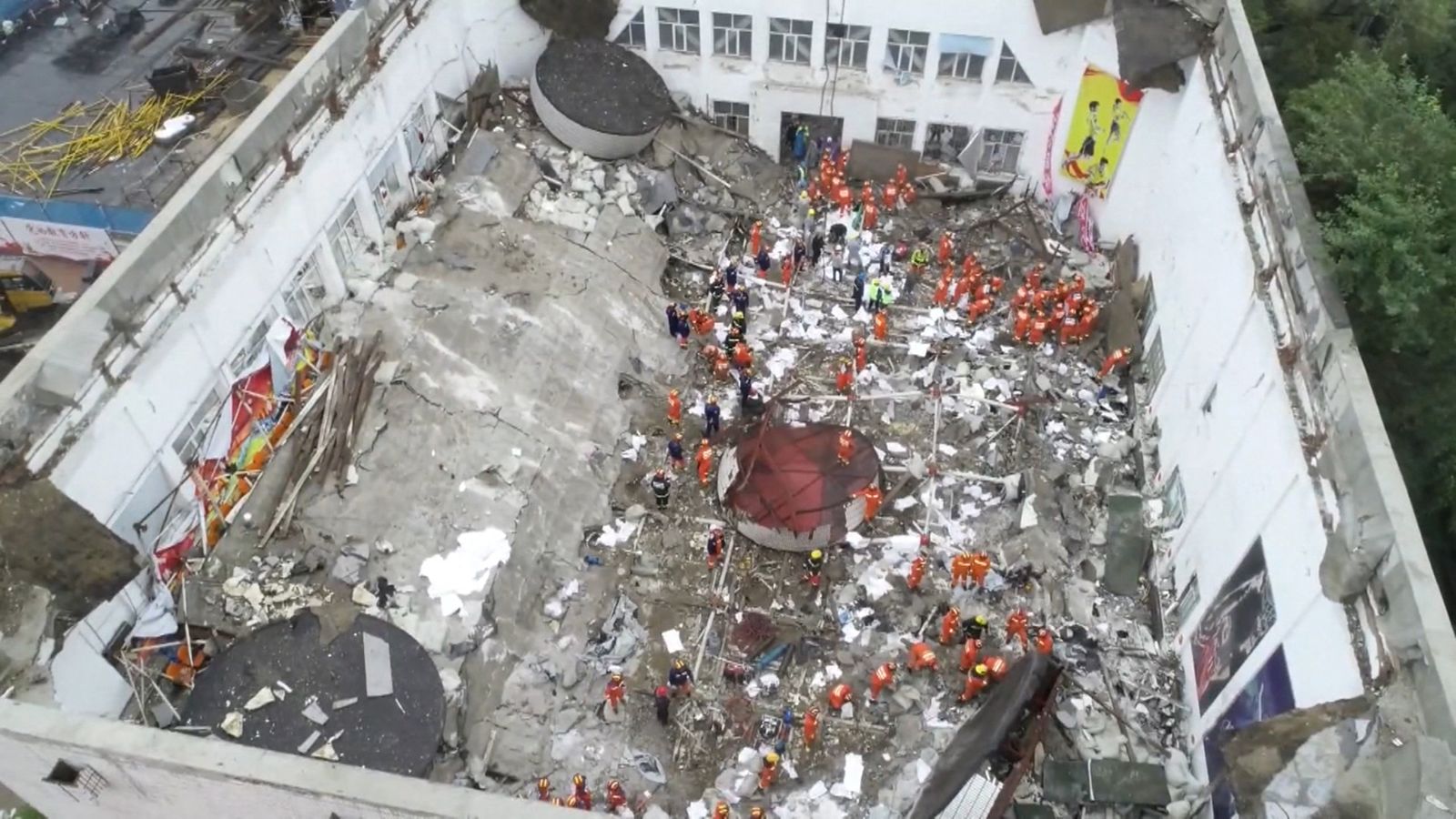 Raw Video: Roof Collapse at NFL Practice Field 