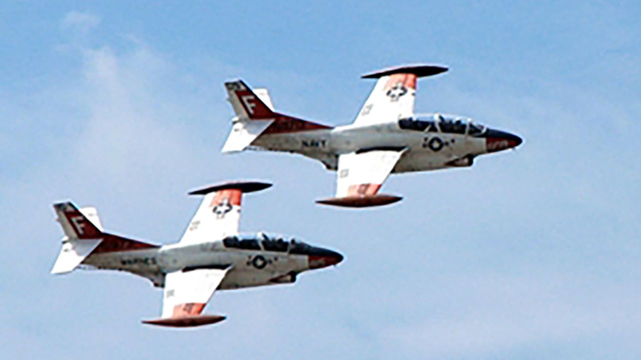 Aircraft from Training Squadron 86 mark the last training flight of the T-2 Buckeye, the Navy's longest-serving jet trainer, Pensacola, Fla., Aug. 8, 2008.