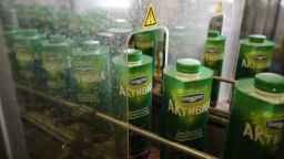 Cartons of Activia prune flavored yoghurt pass along a conveyor belt on the production line in the Danone SA dairy product manufacturing plant in Lyubuchany, Russia, on Monday, April 25, 2016. 