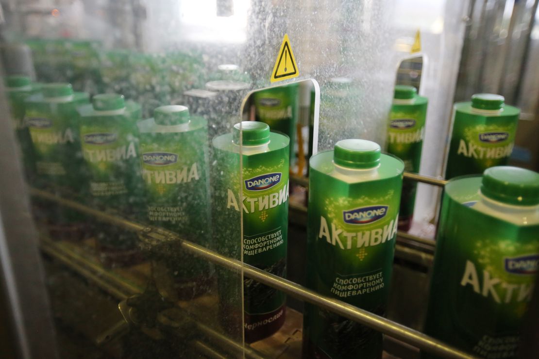 A production line in the Danone dairy factory in Lyubuchany, Russia, pictured in April 2016