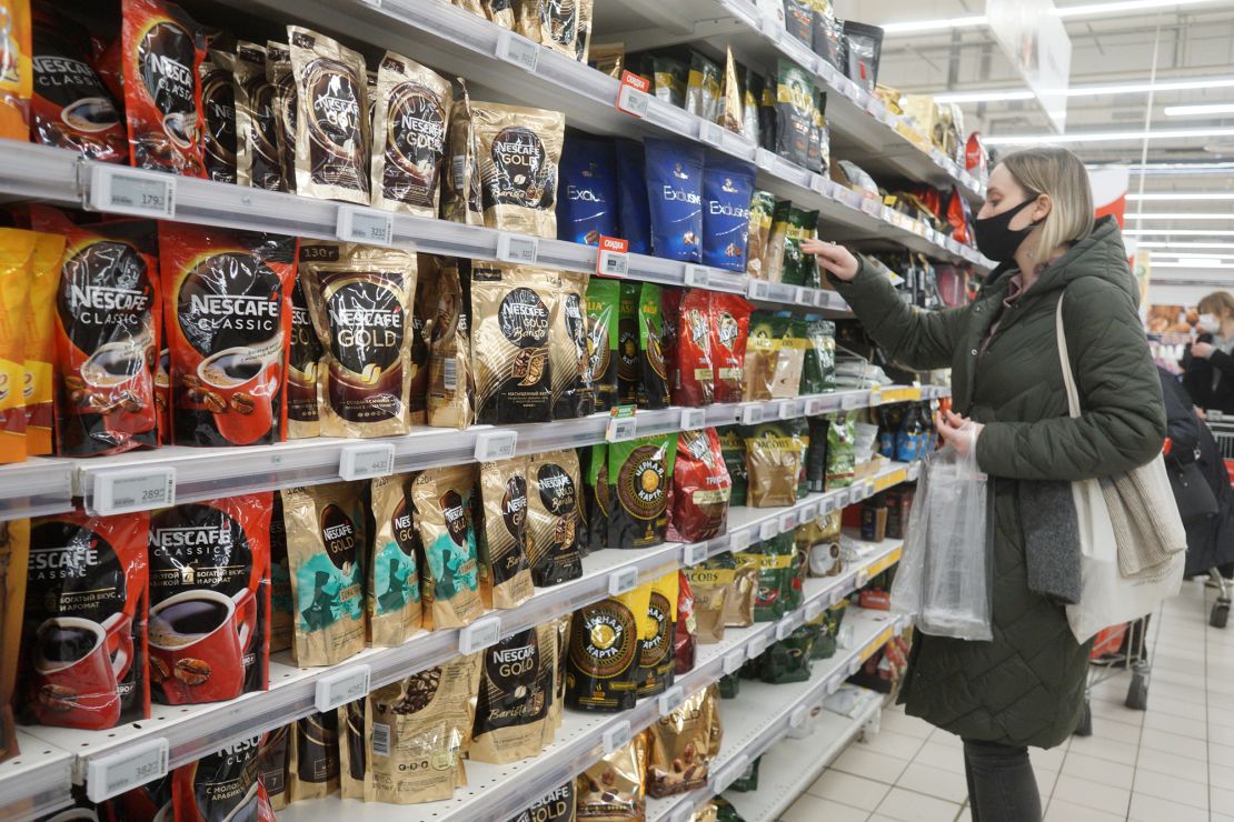 Nescafé coffee, produced by Nestlé, in a store in Moscow in March 2022