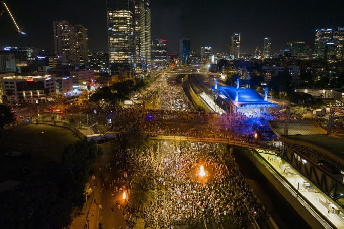 Demonstrators block traffic in Tel Aviv on July 24.