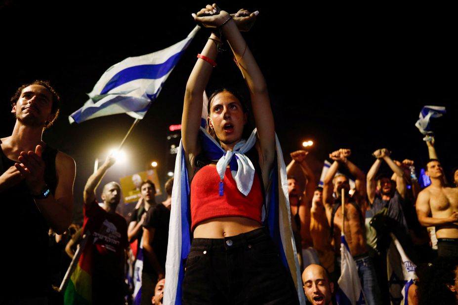 Protesters block Ayalon Highway in Tel Aviv early Tuesday, July 25.