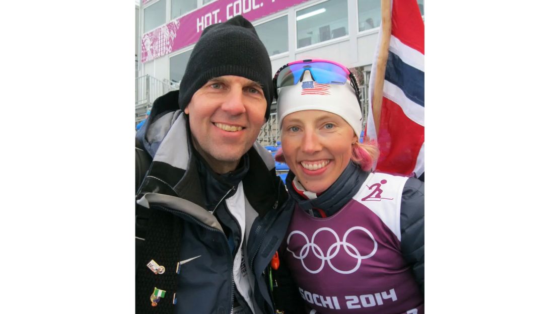 With Olympic champion cross-country skier Kikkan Randall at the 2014 Winter Olympics in Sochi, Russia.