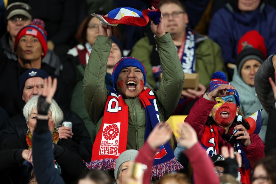 Philippines fans show their support during the team's first-ever win at a Women's World Cup.