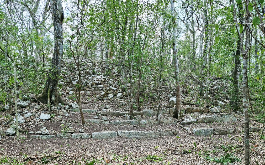 Pictured here are the remains of a building with a staircase in the city of Ocumtun.